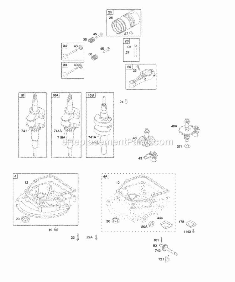 Camshaft Crankcase CoverSump Crankshaft PistonRingsConnecting Rod Diagram and Parts List for 09C902-0333-01  Briggs and Stratton Engine